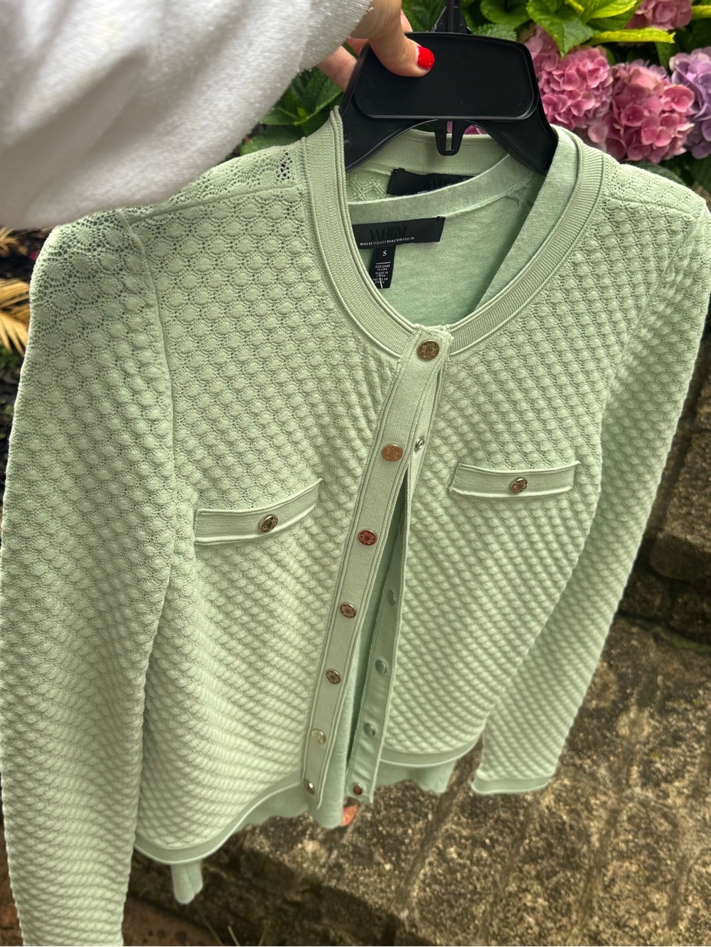 WHBM White House Black Market Mint Textured Cardigan Shell Sweater Set Small